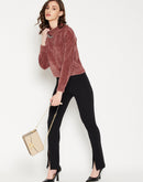 Camla Barcelona Keyhole Neck Rust Brown Chain Adorned Sweater