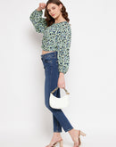 Camla Barcelona Square Neck Mint Green Floral Ruched Top