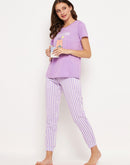 MSecret Mauve Printed Night Suit
 with pockets