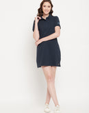 Madame  Navy Solid Polo Dress