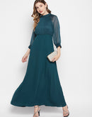 Madame Shimmery Teal Blue Maxi Dress