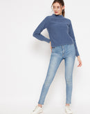 CAMLA Barcelona Sky Blue Solid Sweater for Women