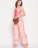 Camla Peach Satin Jumpsuit For Women