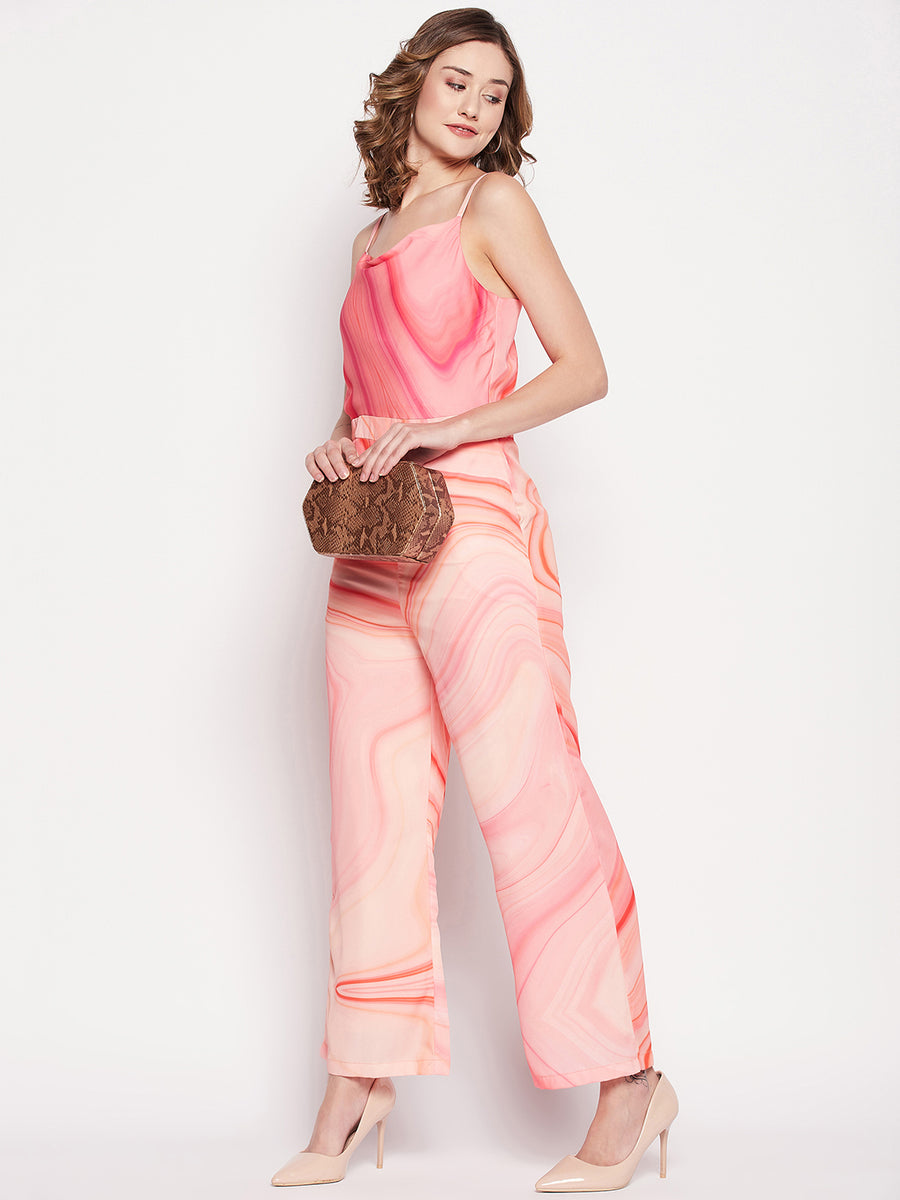 Camla Peach Satin Jumpsuit For Women