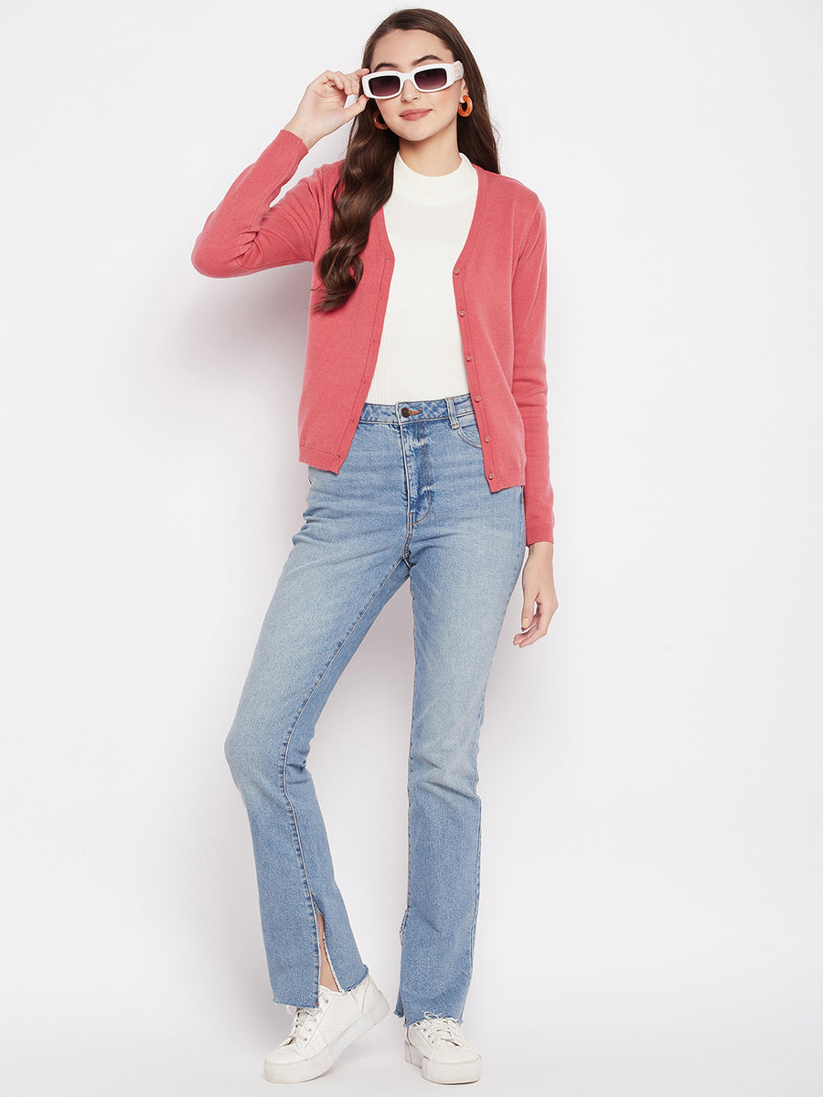 MADAME Coral Cashmere Solid Cardigan