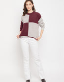 Madame Feather Knit Colourblocked Wine Sweater