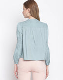 Madame  Mint Color Gathered Full Sleeved Top