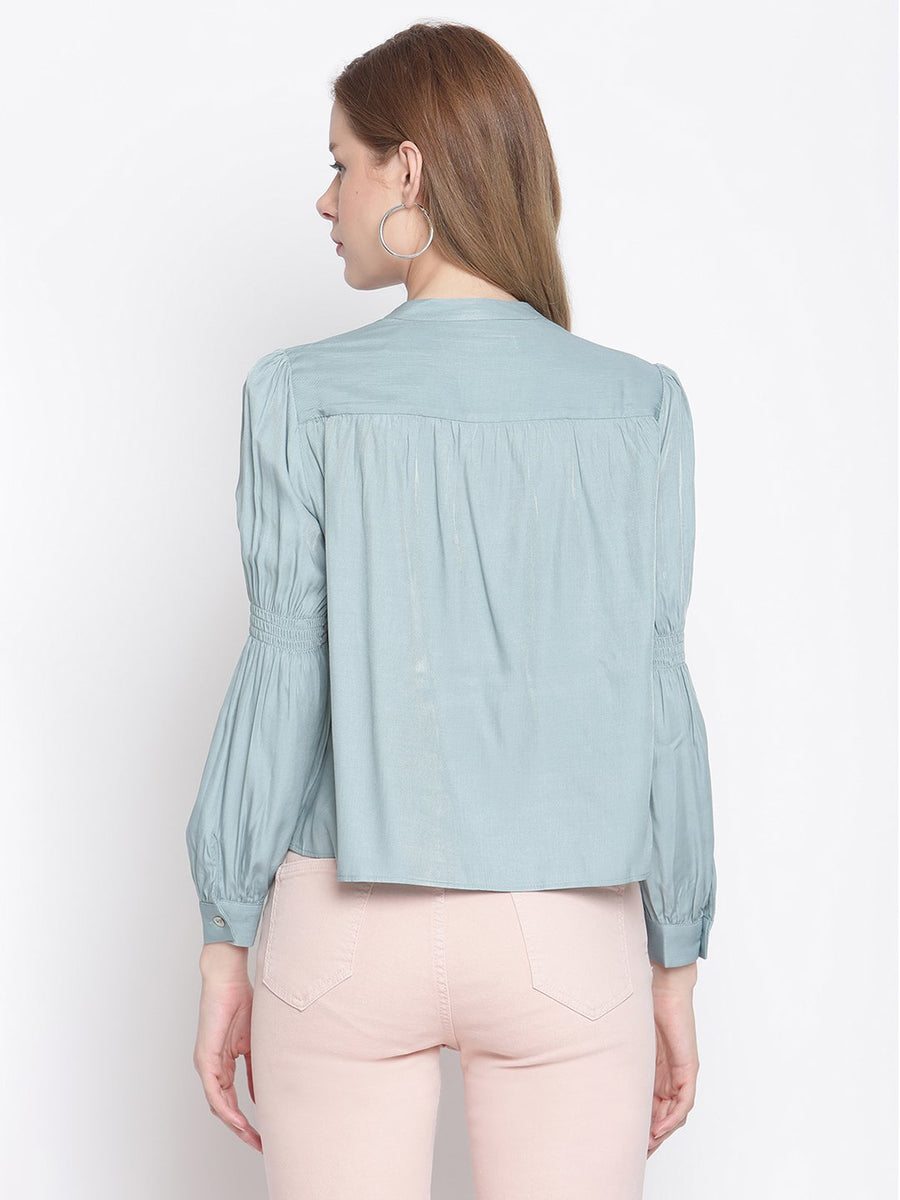 Madame  Mint Color Gathered Full Sleeved Top