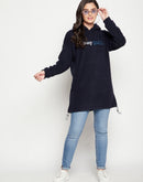 Camla Barcelona Typography Navy Blue Hooded Longline Sweatshirt