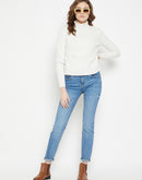 Camla Barcelona Textured Off-White Turtleneck Sweater