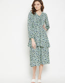 Camla Barcelona Floral Print Mint Green Tiered Dress
