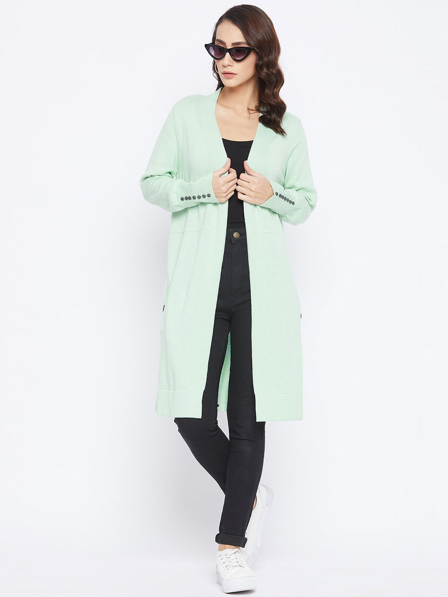 Madame  Mint Open Front Solid Sweater