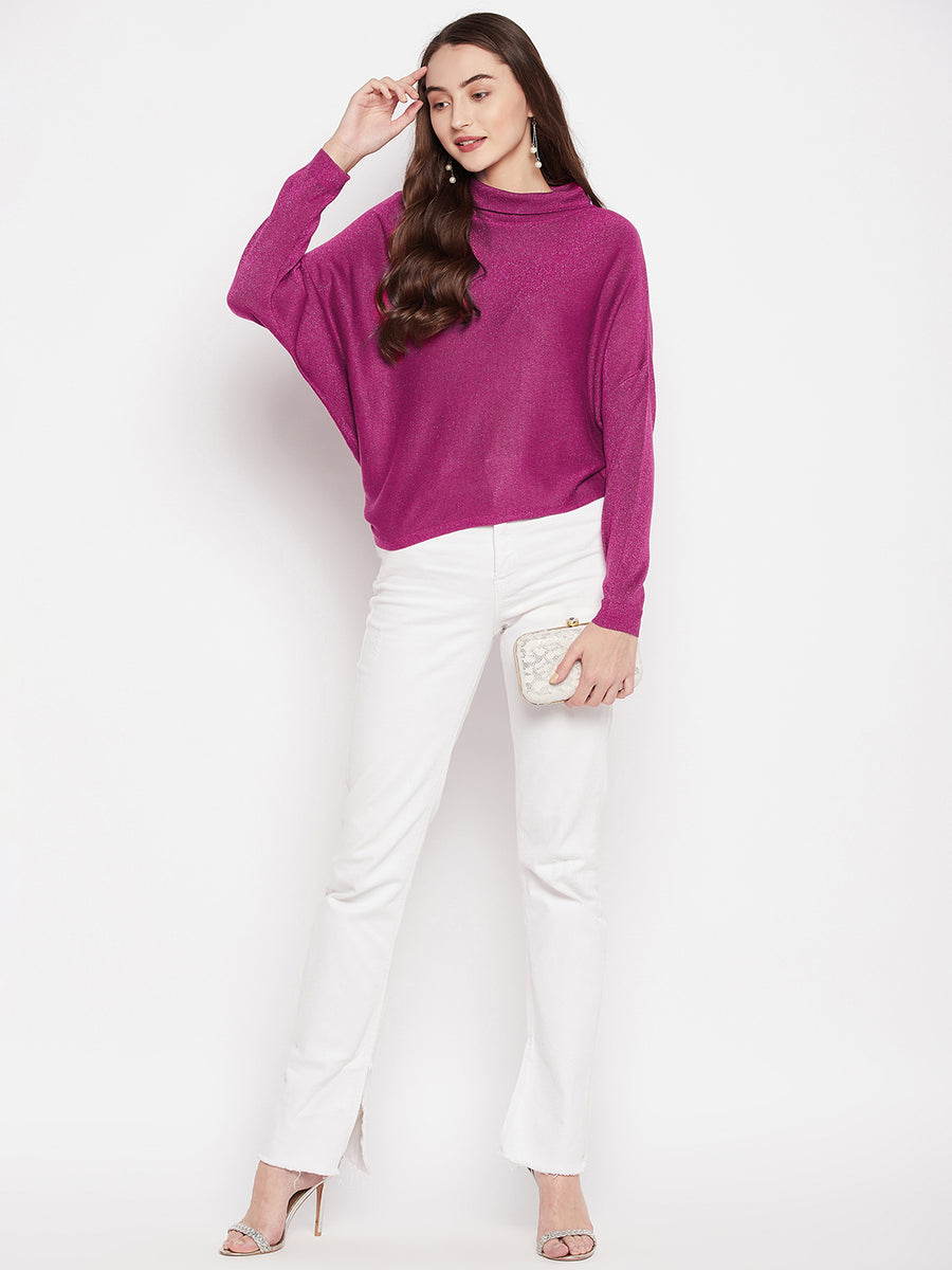 MADAME Magenta Sweater with Turtleneck Shimmery Winter