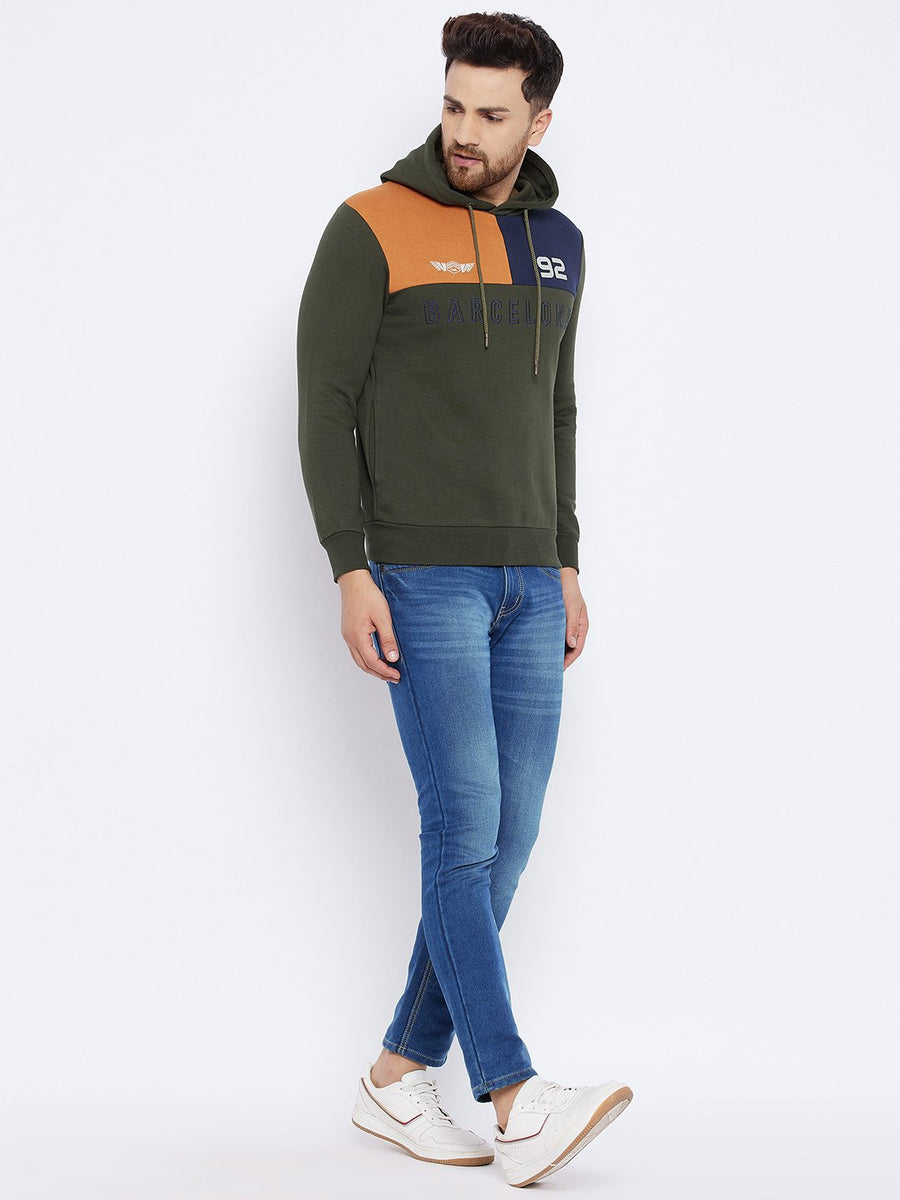 Camla Men Olive Hooded Sweatshirt