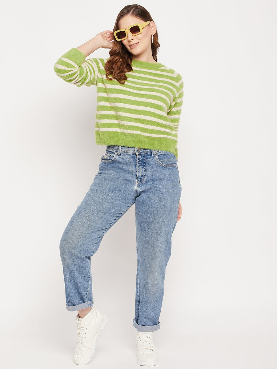 MADAME Green Striped Sweater for Women