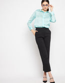 Camla Barcelona Embellished Collar Full Sleeve Green Satin Shirt