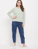 Madame Solid Mint Green Crew Neck Sweater