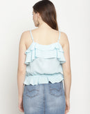 Camla Barcelona Strappy Sky Blue Ruffle Camisole Top