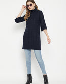 MADAME Cable Knit Long Turtle Neck Navy Sweater