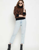 Camla Barcelona Animal Print Turtle Neck Ribbed Pullover for Women