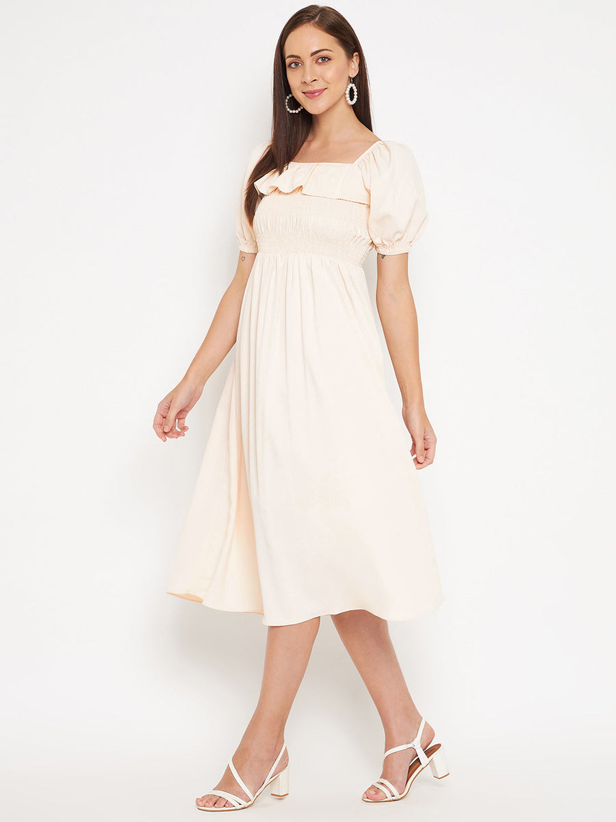 Camla Women Beige Solid Fit & Flare Dress
