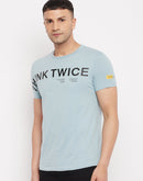 Camla Men Blue Typography Crew Neck T-Shirt