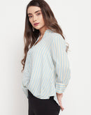 MADAME Striped Crepe Crop Shirt