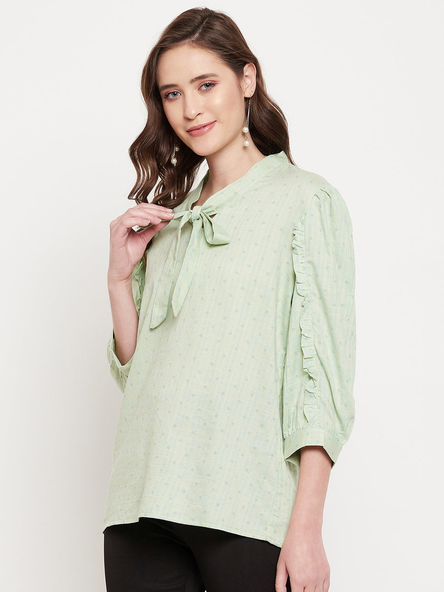 Madame  Green Tie Knot Neck Top