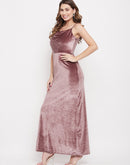 Madame Velvet Dusty Pink Slit Maxi Dress