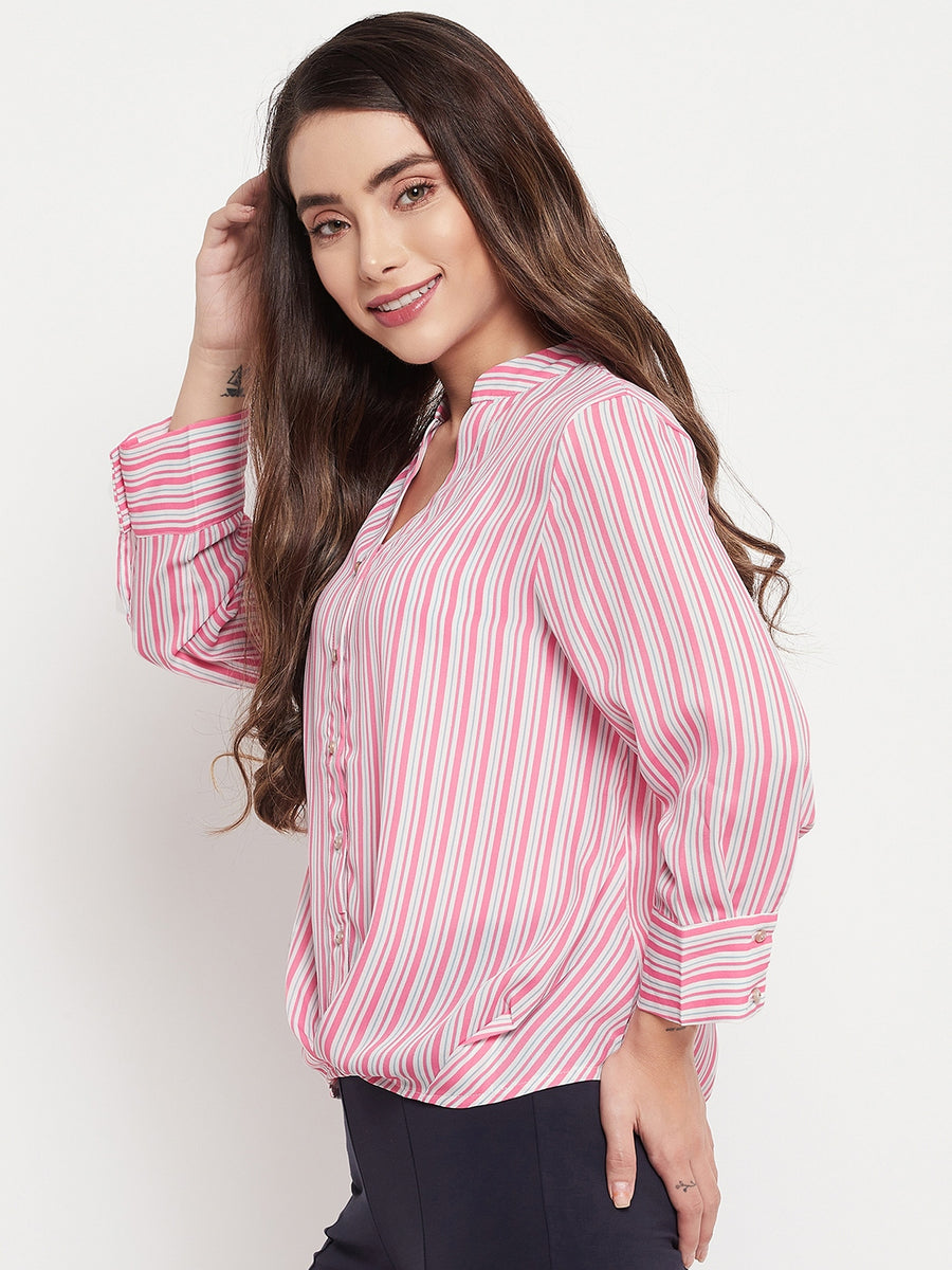 MADAME Striped Hot Pink Crepe Shirt for Women