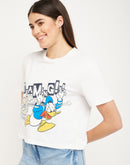 Madame Disney Donald Duck White Printed Top