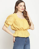 Camla Barcelona Puff Sleeve Mustard Yellow Peplum Top