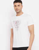Camla Men White Printed Crew Neck T-Shirt