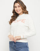 Madame Typography Off White Textured Sweater