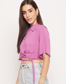 Madame Purple Shirt Collar Crop Top