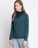 Madame  Teal Color V-Neck Sweater