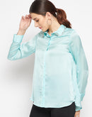 Camla Barcelona Embellished Collar Full Sleeve Green Satin Shirt
