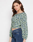 Camla Barcelona Square Neck Mint Green Floral Ruched Top