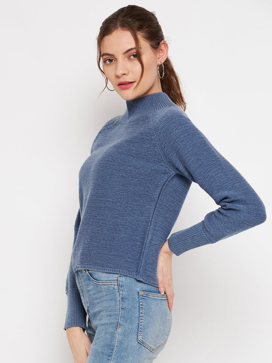 CAMLA Barcelona Sky Blue Solid Sweater for Women
