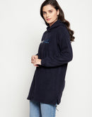 Camla Barcelona Typography Navy Blue Hooded Longline Sweatshirt