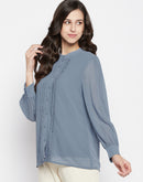 Madame Solid Blue Shirt Top