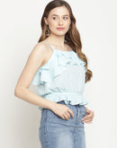 Camla Barcelona Strappy Sky Blue Ruffle Camisole Top