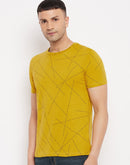 Camla Men Gold Abstract Print Crew Neck T-Shirt