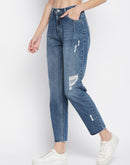 Madame Blue Ripped Straight Fit Denim for Women