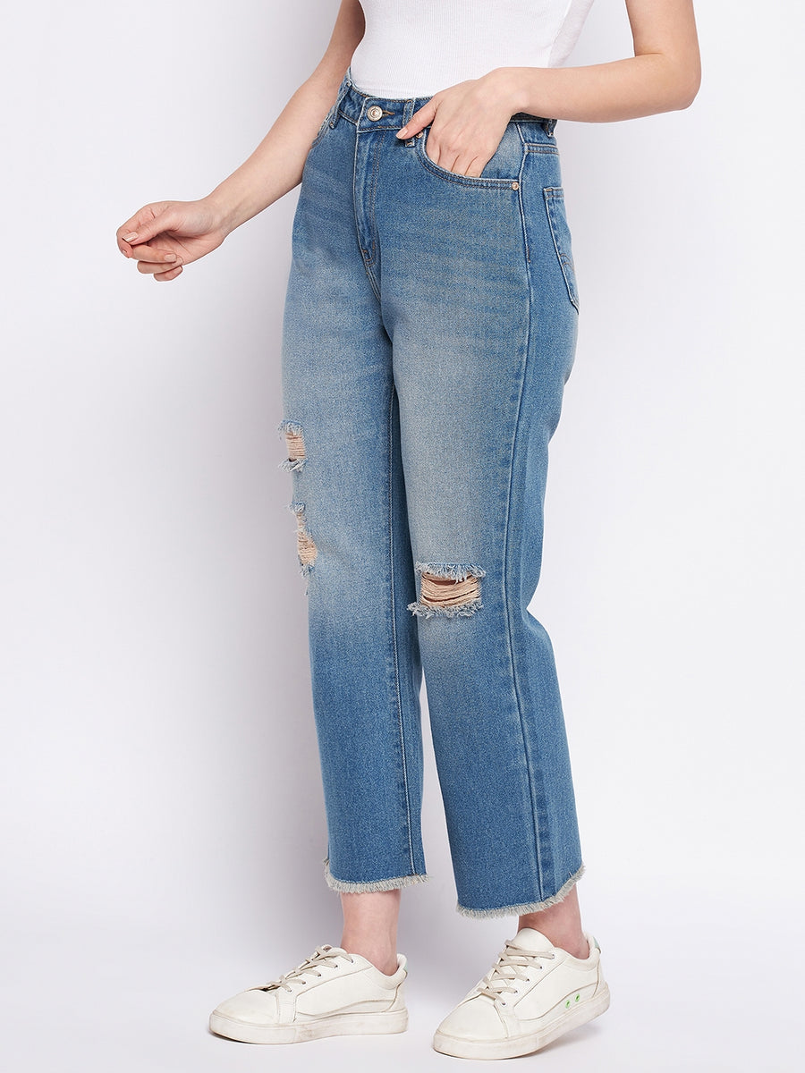 MADAME Ripped Mi-Rise Double Wash Flared Jeans