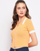 Madame Orange Shirt Collar Crop Top
