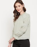 Madame  Mint Gathered Sleeve Textured Top