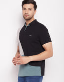 Camla Black Polo Collar Colourblocked Tshirt