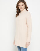 Camla Barcelona Cable Knit Turtle Neck Peach Dress For Women