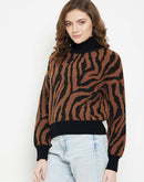 Camla Barcelona Animal Print Turtle Neck Ribbed Pullover For Women